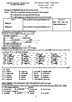 Đề thi olympic môn Tiếng Anh Khối 8 - Năm học 2013-2014 - Phòng GD & ĐT Thanh Oai (Có đáp án)